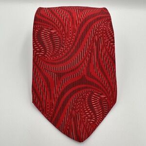 Red Silk Neck Tie Abstract Geometric 100% Silk Handmade in Italy‎